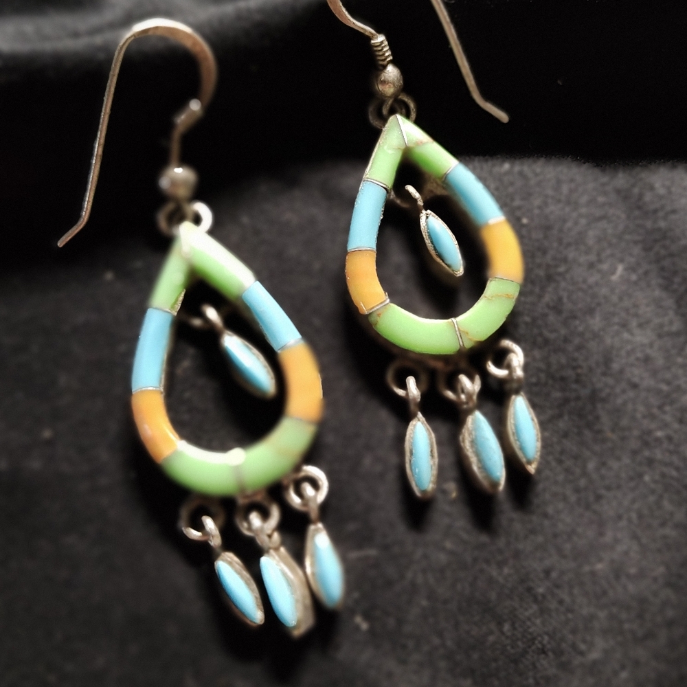 Bohemian Green and Blue Teardrop Earrings